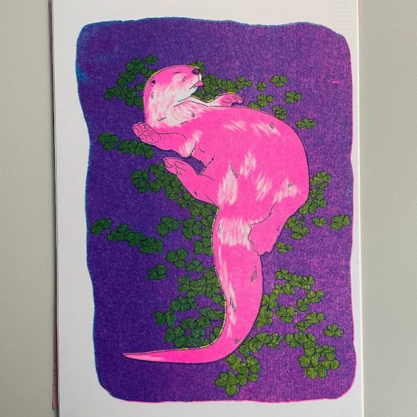 European Otter with green leafs - Print