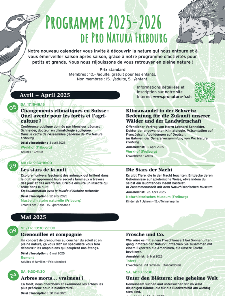 Pro Natura Fribourg – Aktivitätenkalender 2025-2026